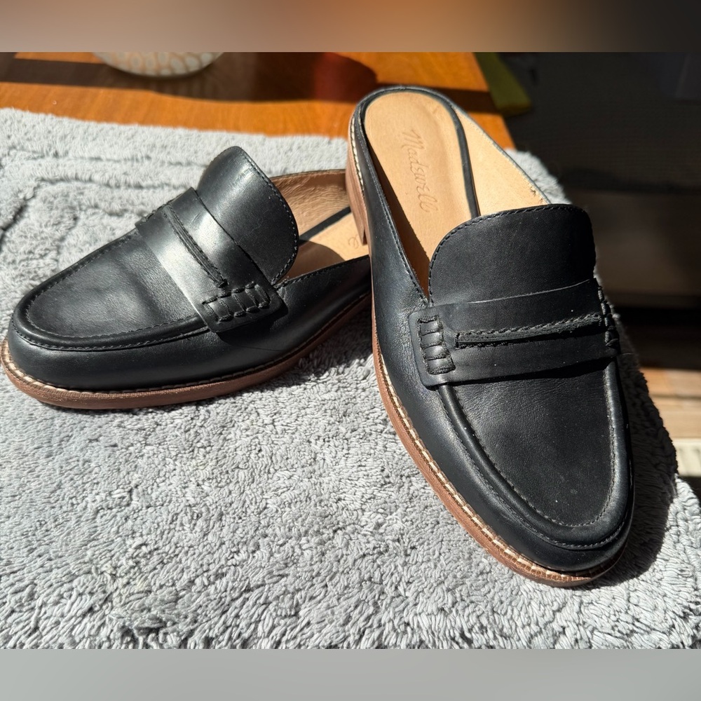 Madewell Black Leather Slip-On Penny Mules
